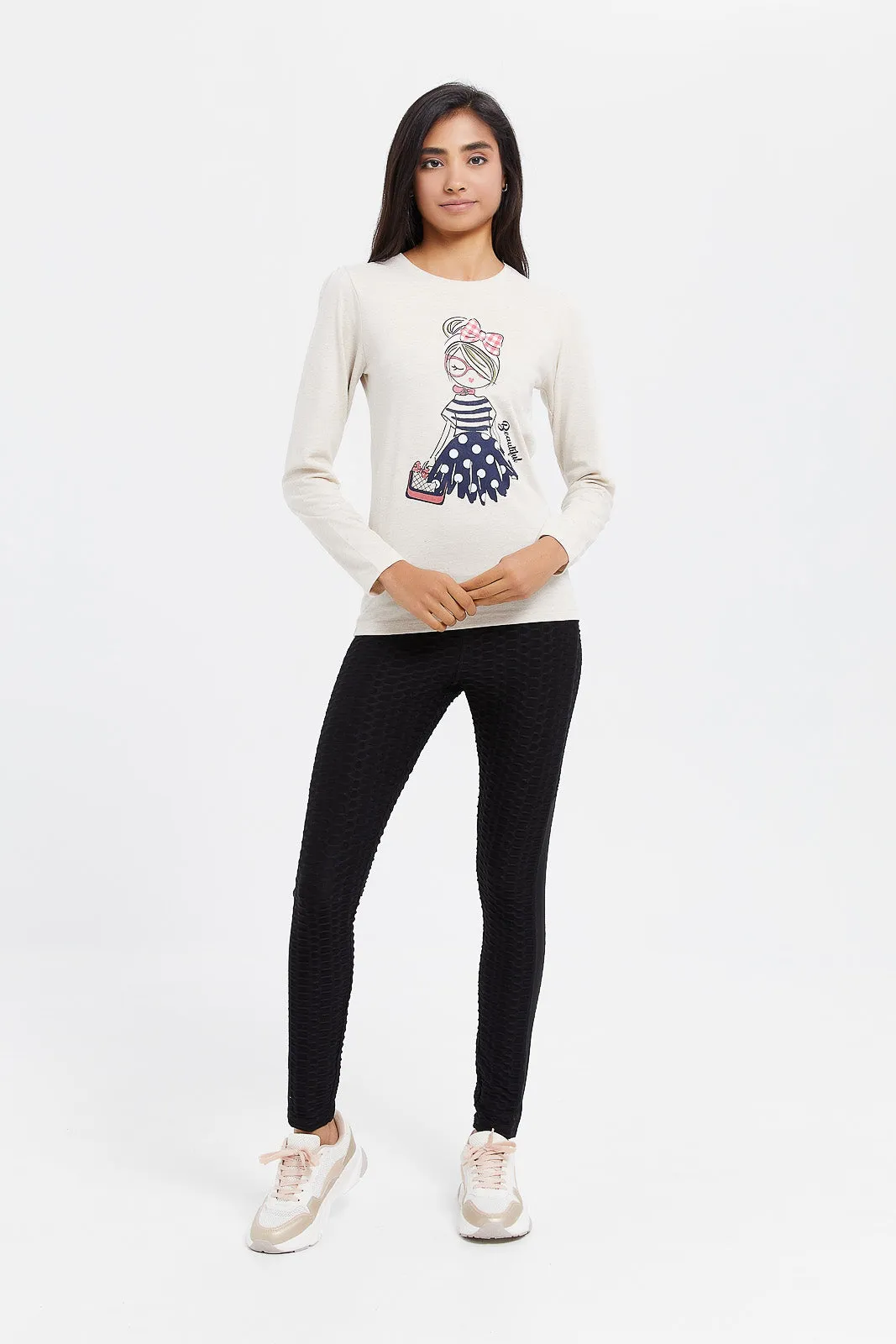 Senior Girls Beige Mélange T-Shirt