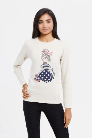 Senior Girls Beige Mélange T-Shirt