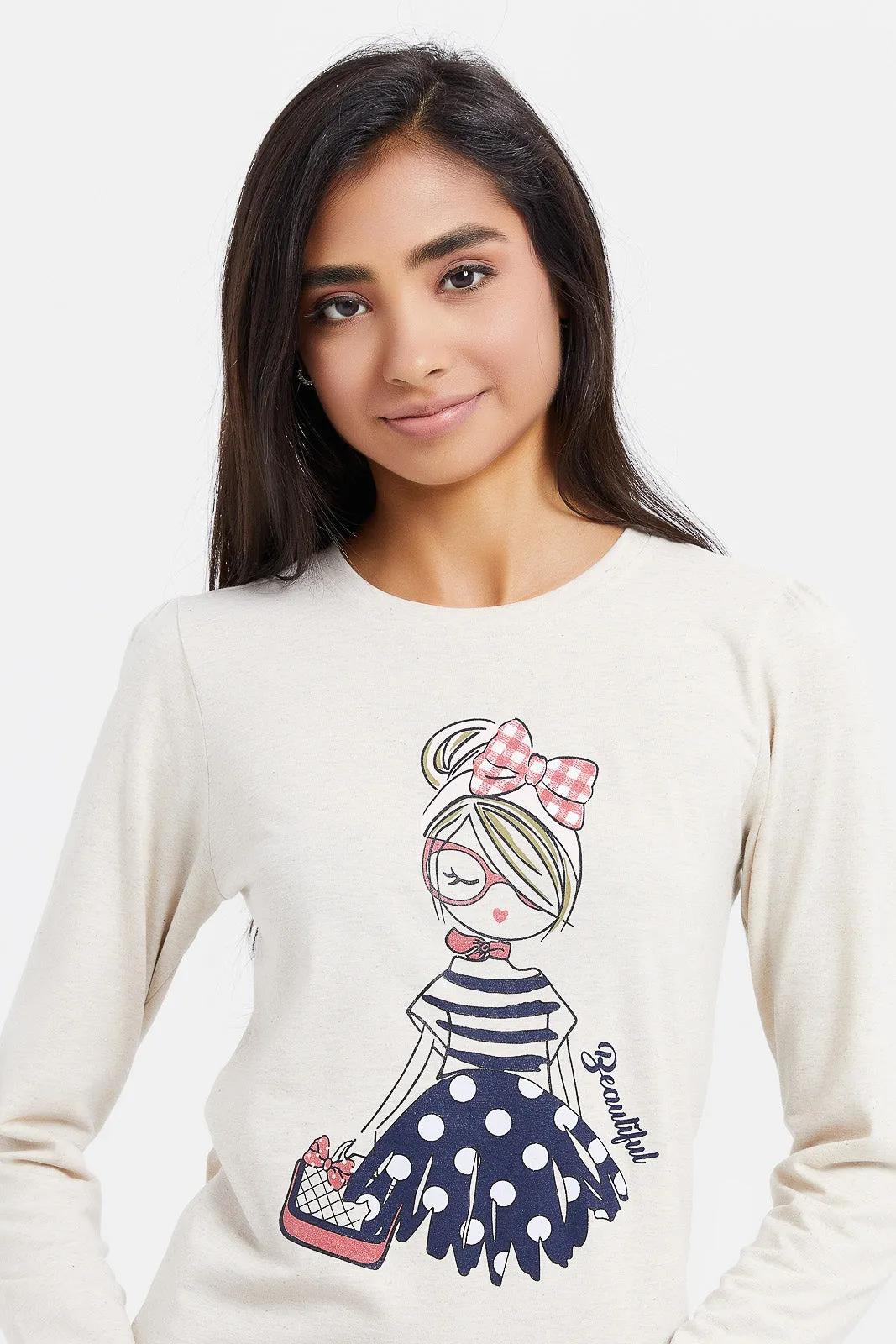Senior Girls Beige Mélange T-Shirt