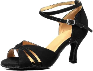 TDA Women's Classic Flared Heel Peep Toe Cut-Out Rumba Samba Salsa Ballroom Modern Latin Dance Shoes