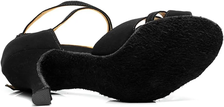 TDA Women's Classic Flared Heel Peep Toe Cut-Out Rumba Samba Salsa Ballroom Modern Latin Dance Shoes
