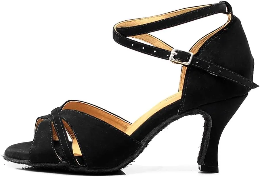 TDA Women's Classic Flared Heel Peep Toe Cut-Out Rumba Samba Salsa Ballroom Modern Latin Dance Shoes