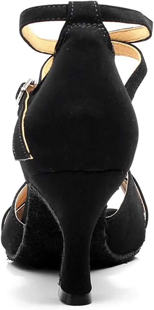 TDA Women's Classic Flared Heel Peep Toe Cut-Out Rumba Samba Salsa Ballroom Modern Latin Dance Shoes