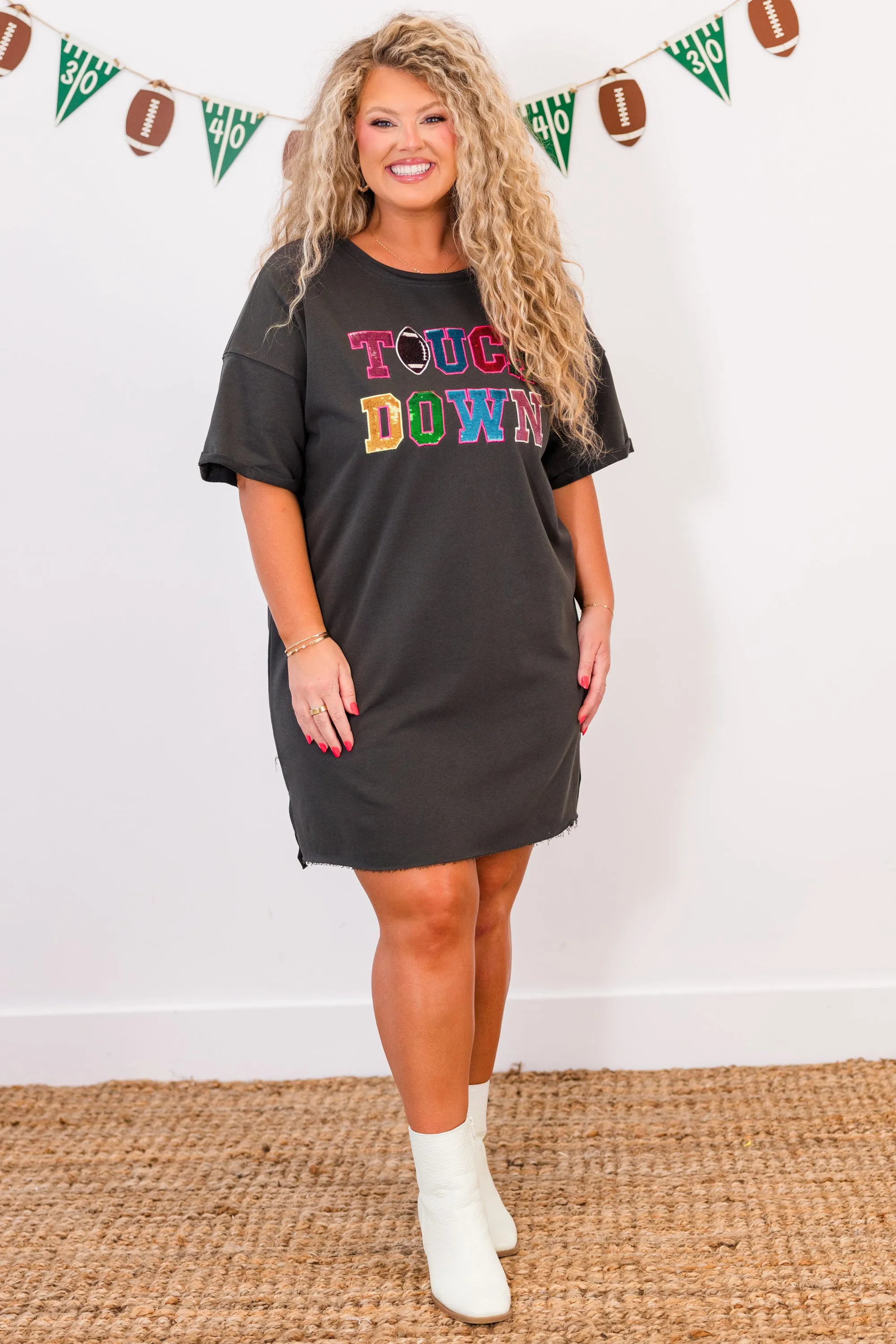 Touchdown Cheers Dress, Charcoal