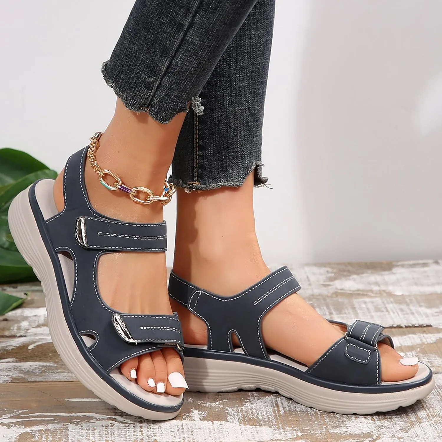 Walking Sandals Women Arch Support Dressy Summer Comfortable Orthopedic Sandals Wide Width Dress Shoes Soft Cushion Foam Wedges Comfy Recovery Hiking Sandal Best Walking Shoes for Plantar Fasciitis