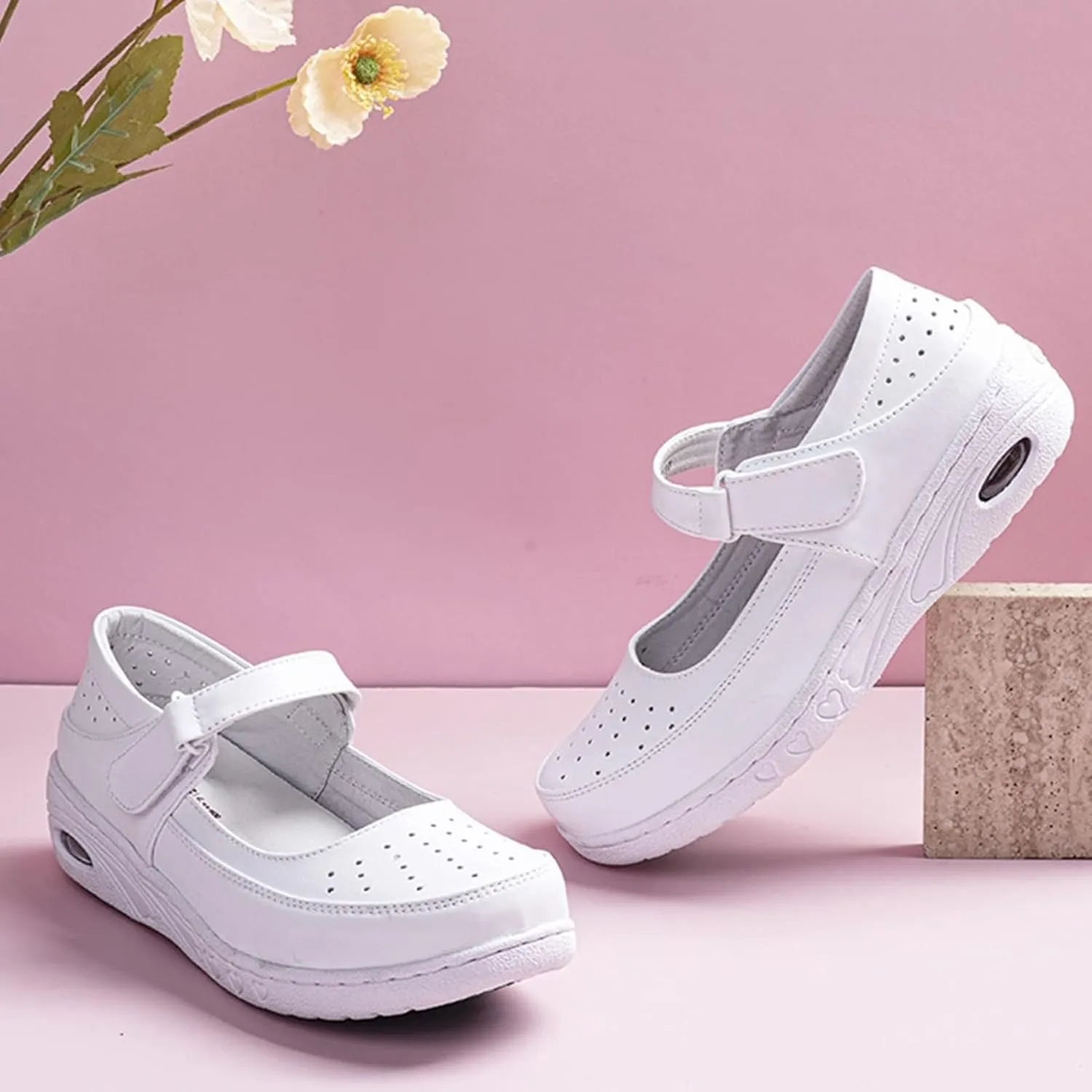 White Nursing Shoes Women,Comfortable Breathable Working Work Mary Jane Sneakers,Professional Slip Resistant Healthcare Nurse Shoes for Women,for Medical Workers,Doctors