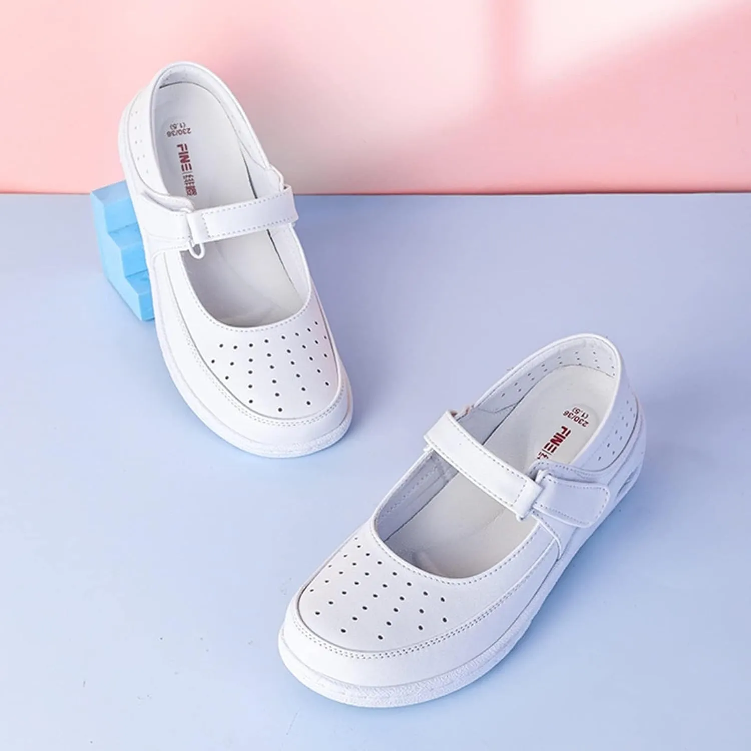 White Nursing Shoes Women,Comfortable Breathable Working Work Mary Jane Sneakers,Professional Slip Resistant Healthcare Nurse Shoes for Women,for Medical Workers,Doctors