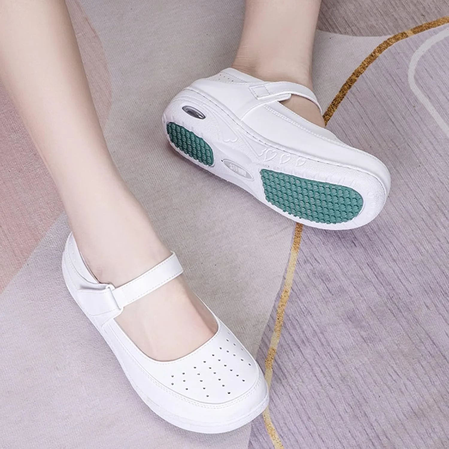 White Nursing Shoes Women,Comfortable Breathable Working Work Mary Jane Sneakers,Professional Slip Resistant Healthcare Nurse Shoes for Women,for Medical Workers,Doctors