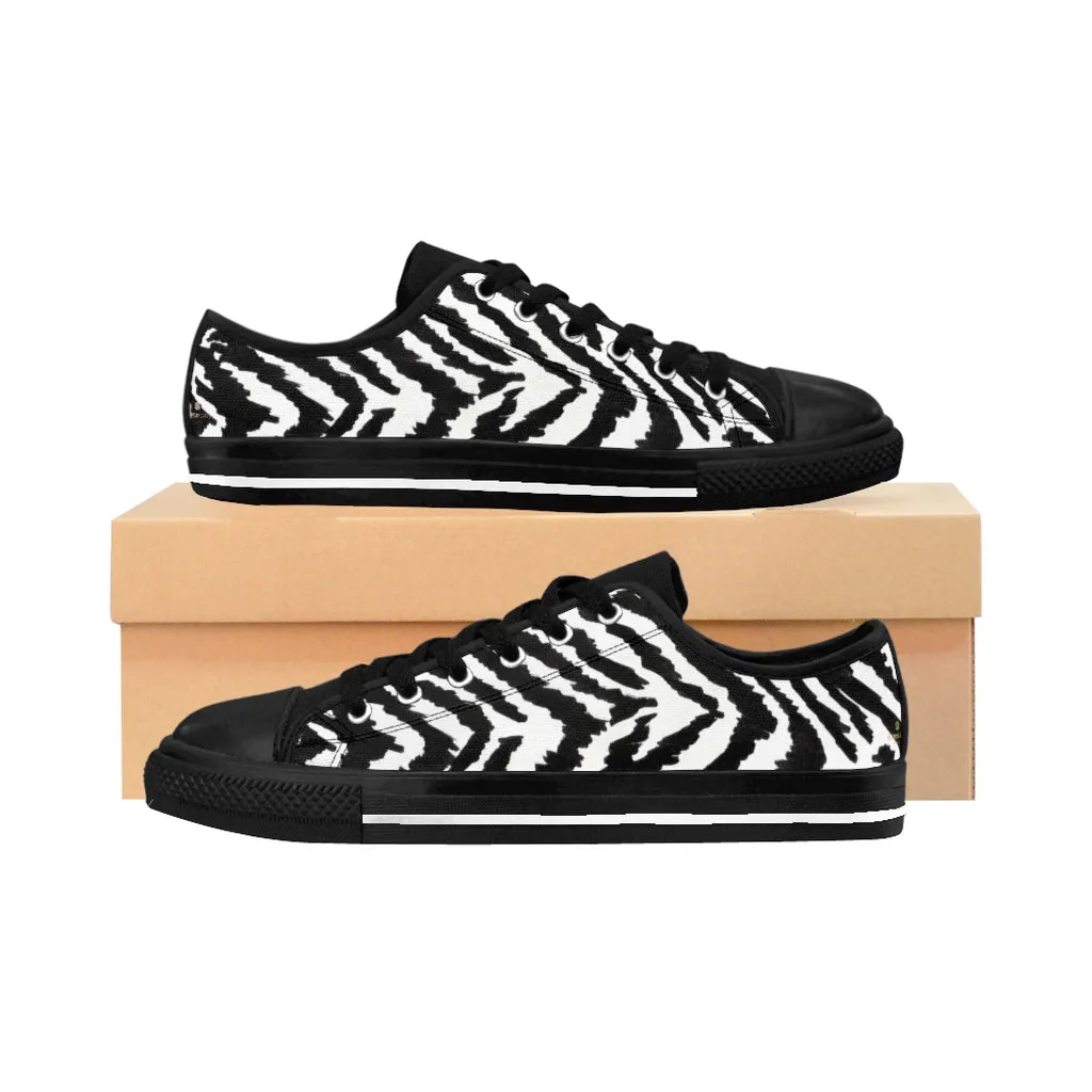 White Zebra Men's Sneakers, Zebra Stripe Animal Print Premium Low Top Shoes (US Size: 7-14)