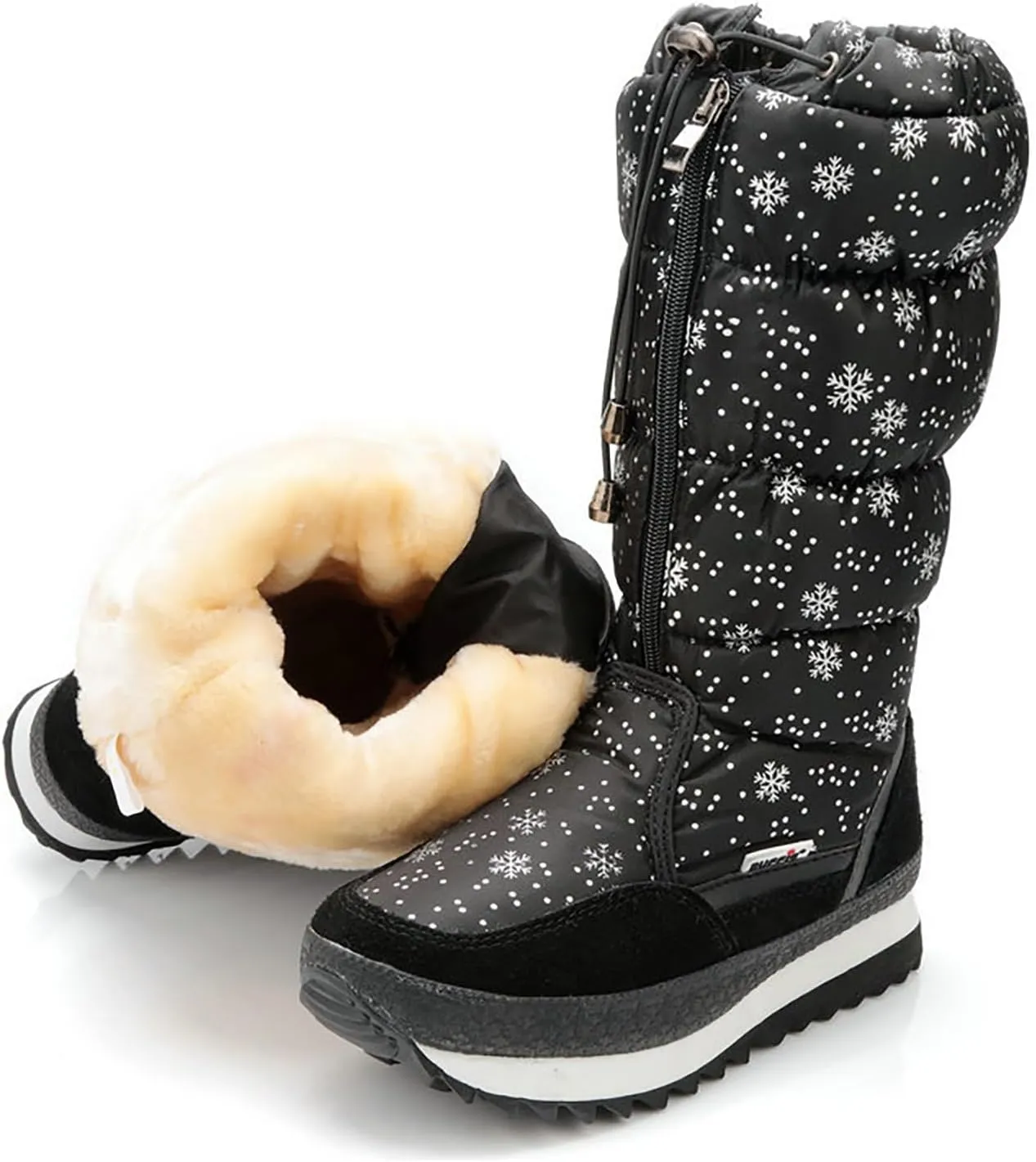 Winter Snow Boots for Women: Black Warm Fur Lined Slip on Ankle Boots Comfortable Waterproof Outdoor Shoes Fur Lined