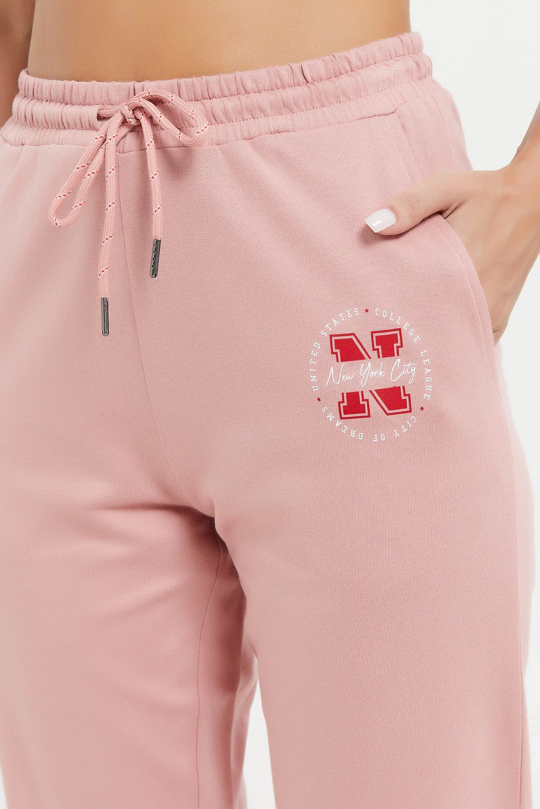 Women Pink Active Pants With Placement Print
