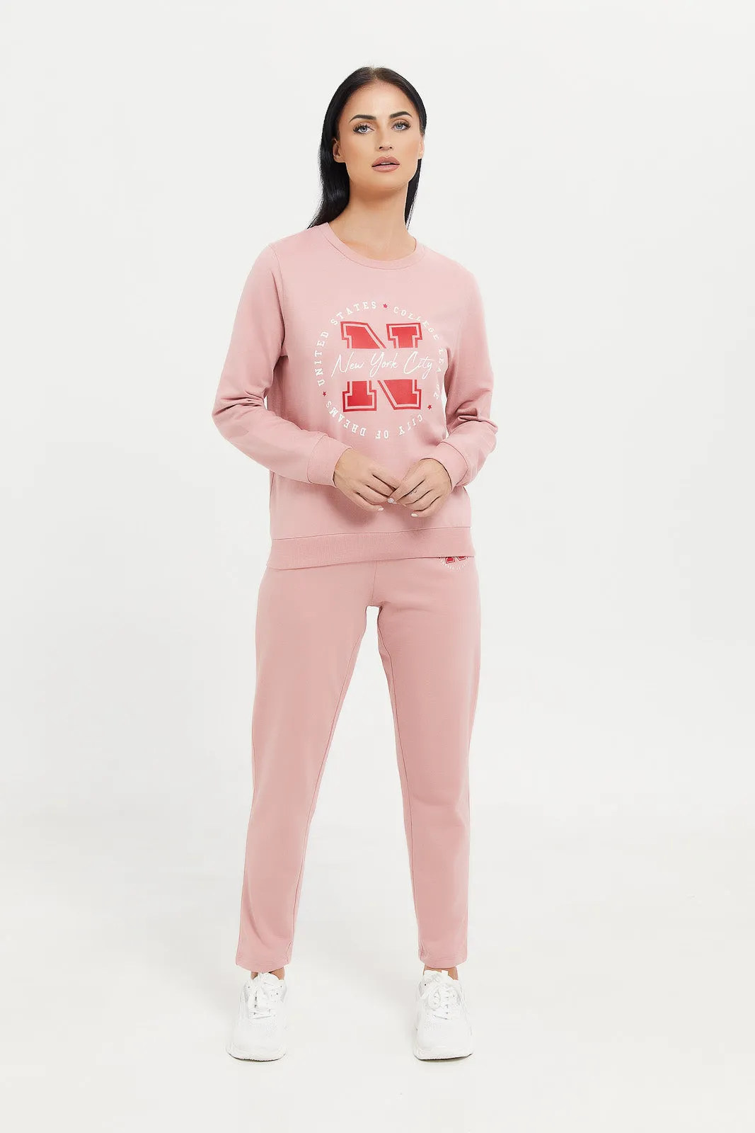 Women Pink Active Pants With Placement Print