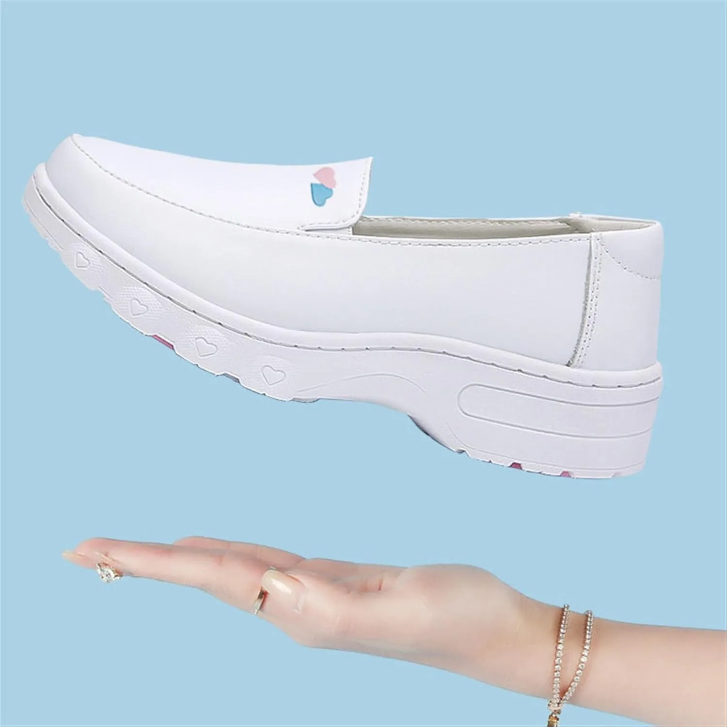 Women Slip-On Breathable Leather Air Cushion Orthopedic Nursing Shoes, Casual Comfortable Non-Slip Wide Fit Loafers, Medical Workers Service Working Footwear, with Arch Support