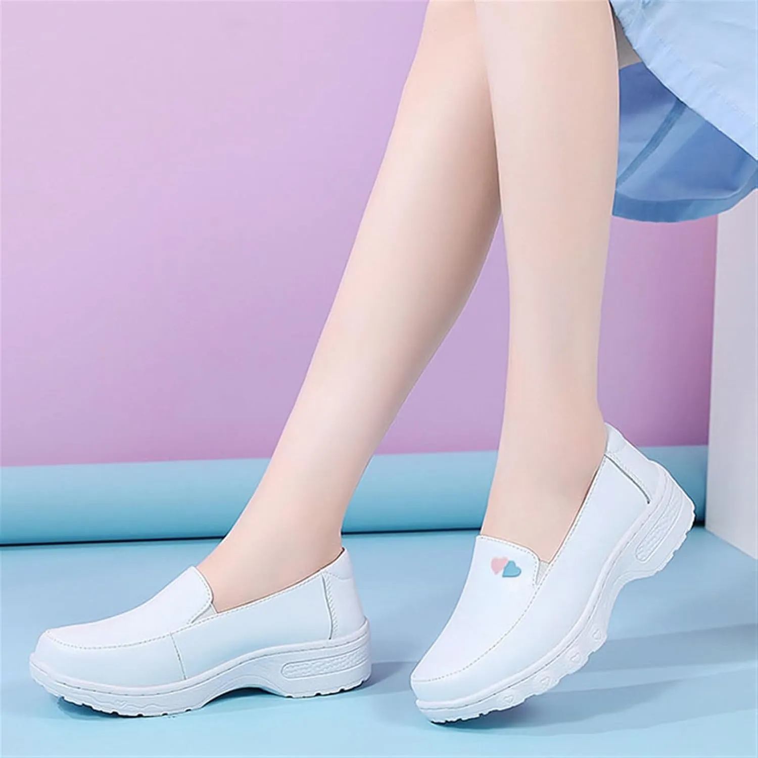 Women Slip-On Breathable Leather Air Cushion Orthopedic Nursing Shoes, Casual Comfortable Non-Slip Wide Fit Loafers, Medical Workers Service Working Footwear, with Arch Support