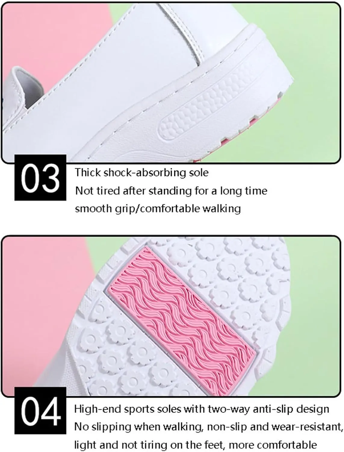 Women Slip-On Breathable Leather Air Cushion Orthopedic Nursing Shoes, Casual Comfortable Non-Slip Wide Fit Loafers, Medical Workers Service Working Footwear, with Arch Support