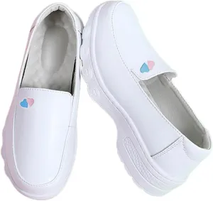Women Slip-On Breathable Leather Air Cushion Orthopedic Nursing Shoes, Casual Comfortable Non-Slip Wide Fit Loafers, Medical Workers Service Working Footwear, with Arch Support