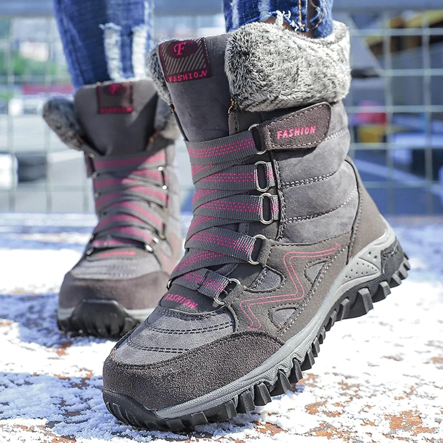 Womens Snow Boots Waterproof Winter Boots Outdoor Hiking Ankle Boot With Fur Lined Non Slip Warm Boots