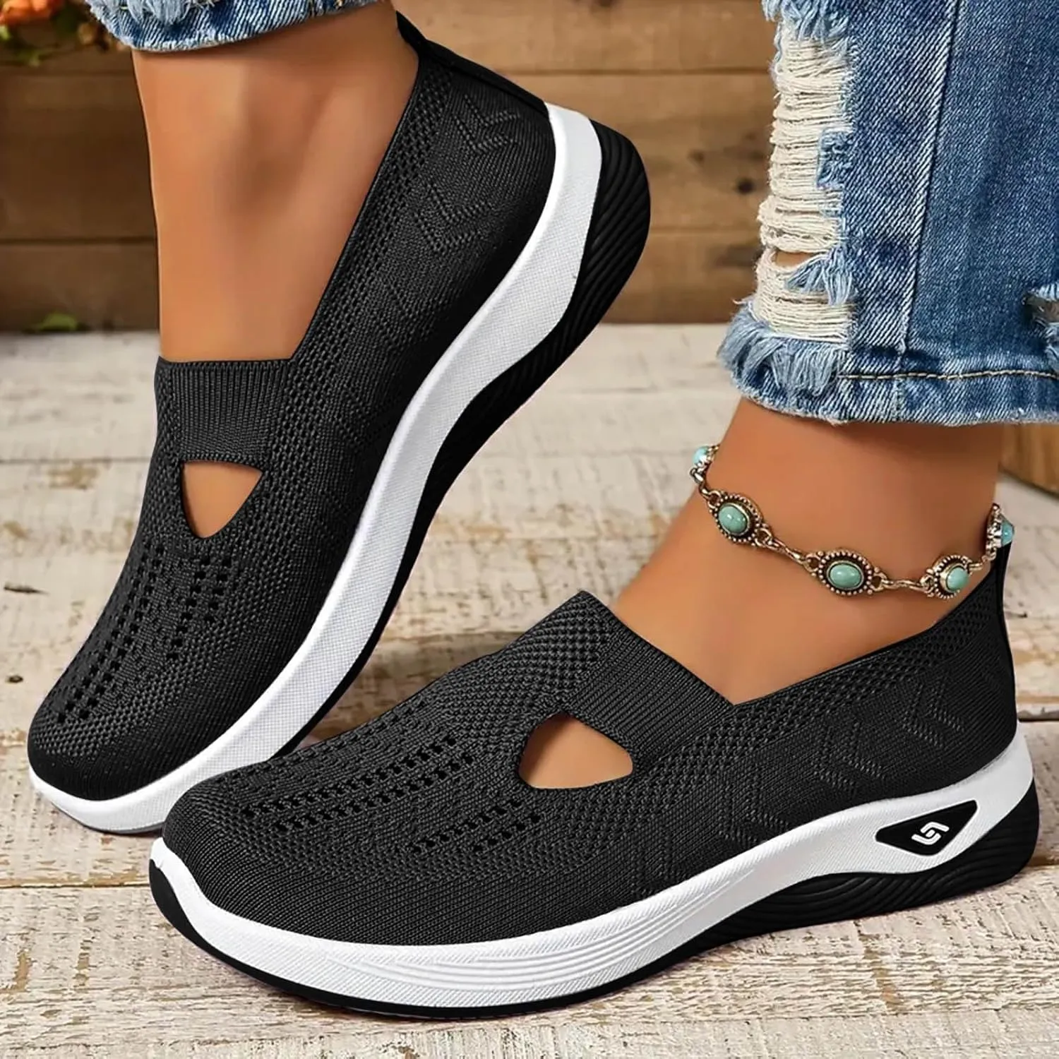 Women's Woven Orthopedic Sneakers Breathable Soft Shoes Go Walking Slip on Foam Shoes Hands Free Slip On Sneakers Arch Support Shoe for Plantar Fasciitis