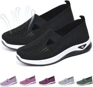 Women's Woven Orthopedic Sneakers Breathable Soft Shoes Go Walking Slip on Foam Shoes Hands Free Slip On Sneakers Arch Support Shoe for Plantar Fasciitis