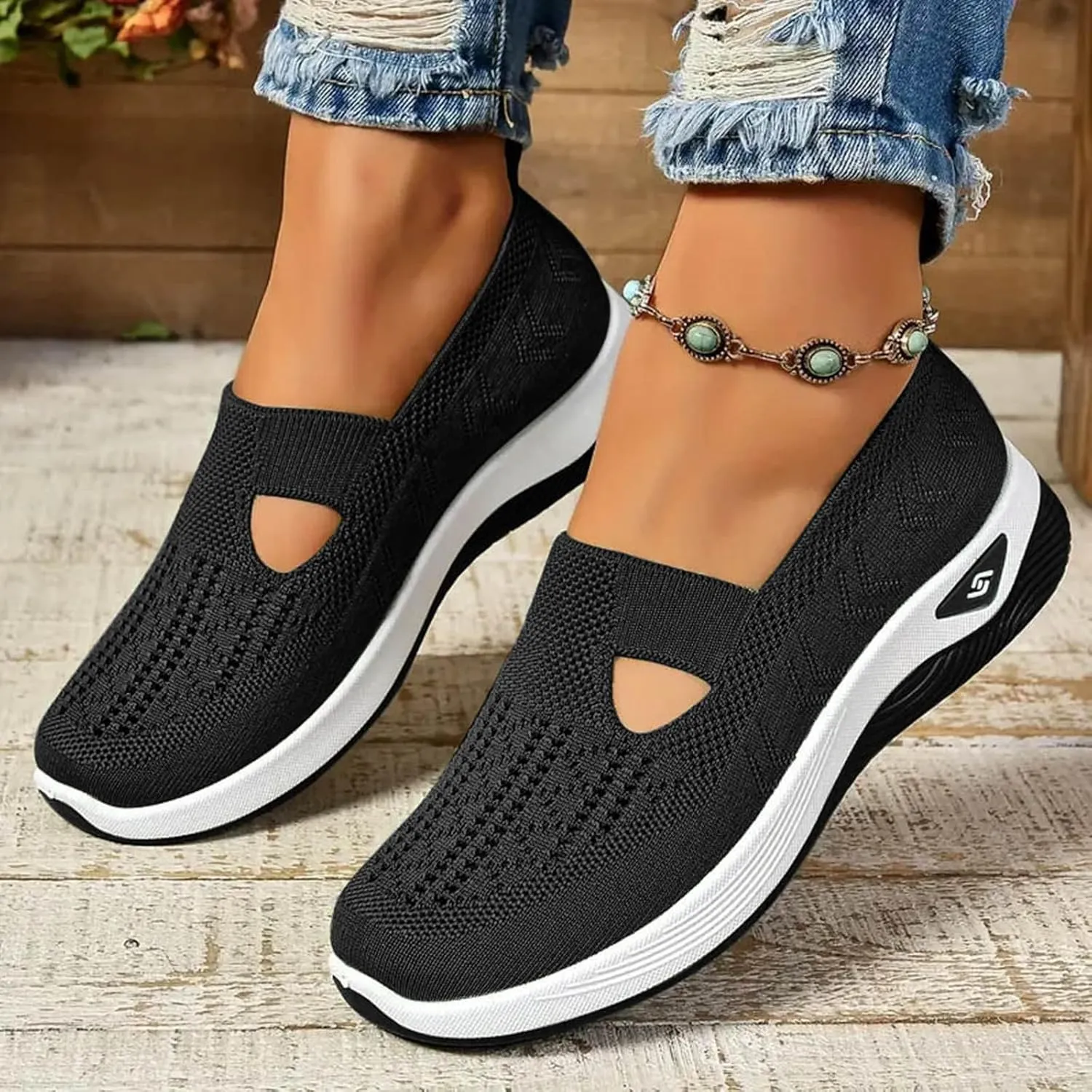 Women's Woven Orthopedic Sneakers Breathable Soft Shoes Go Walking Slip on Foam Shoes Hands Free Slip On Sneakers Arch Support Shoe for Plantar Fasciitis