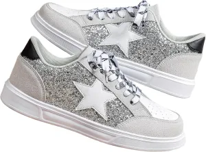 Women's Y2K Star Glitter Chunky Skate Shoes Retro Platform Sneakers, Shiny Outdoor Casual Shoes for Streetwear (Grey,5.5)