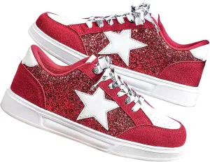 Women's Y2K Star Glitter Chunky Skate Shoes Retro Platform Sneakers, Shiny Outdoor Casual Shoes for Streetwear (Red,4.5)